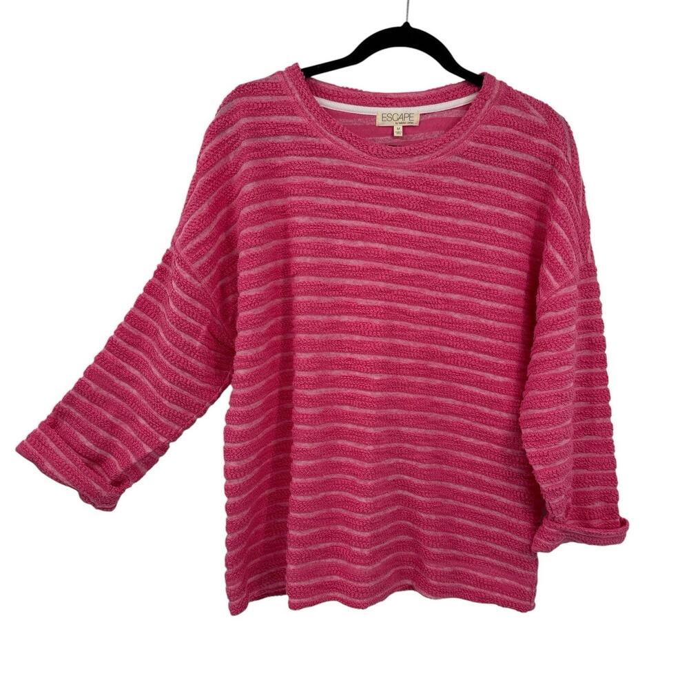 Escape by Habitat Striped Terry Top Medium Watermelon Pink Boxy Pullover Casual - Picture 2 of 11